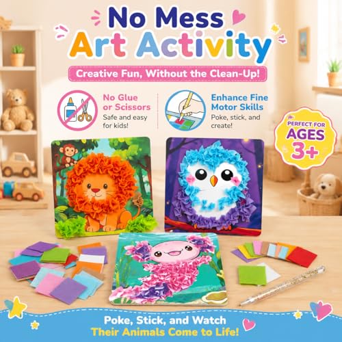 AGENTLAN Animal Poke Art Kit,Mess-Free Crafts for Kids Ages 3-8 - style: Animal