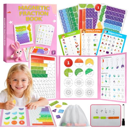 homicozy Magnetic Fraction Playbook for Kids 6-12, Visual Fraction Tiles - color: Pink