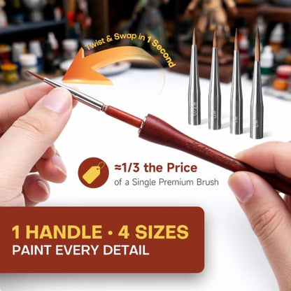 Golden Maple Kolinsky Sable Miniature Brush Set with 4 Replaceable Heads - size: 3/0 0 1 2