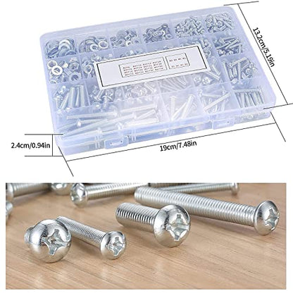 wugongshan 1080 Pcs Screws Bolts and Nuts Assortment Kit, Metric Machine Screws and Nuts and Flat Washers, M3/M4/M5/M6 Cross Slotted Round Head Bolts Sets (C)