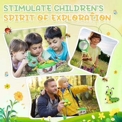 Sherr 7 Pcs Bug Catching Kit for Kids Insect Bug Catching Kit Outdoor Explorer Toys Include Insect Box Butterfly Net Capsule Clip Magnifying Glass Binocular Tweezer Butterfly Viewer Box Adventure Gift