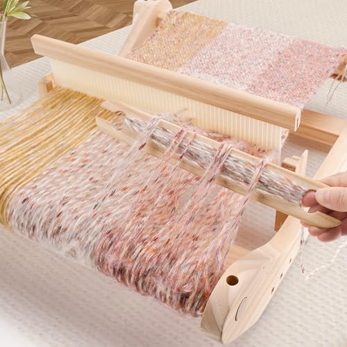 PURCOULEUR 16 Inches Rigid Heddle Loom with Holder, Loom Kit for Adults