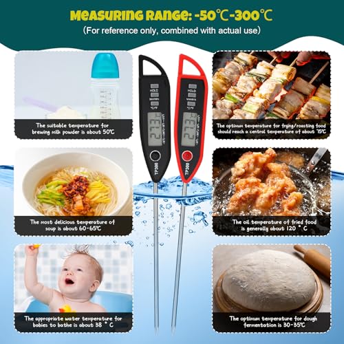 Copkim 6 Set Digital Food Thermometer Long Probe Instant,Black, Red - color: Black,Red