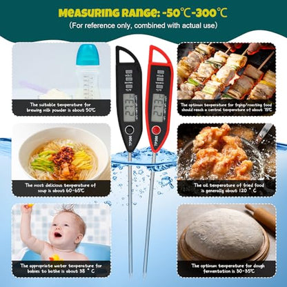 Copkim 6 Set Digital Food Thermometer Long Probe Instant,Black, Red - color: Black,Red