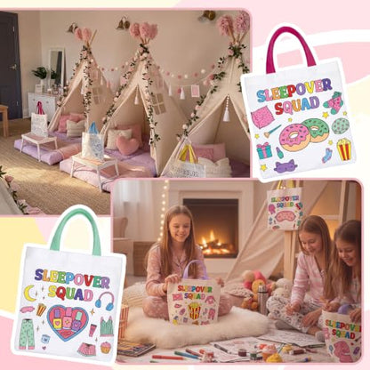 Paterr 6 Pcs Sleepover Party Tote Bags Color Your Own Canvas Bags