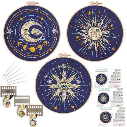Louise Maelys 3 Pack Tarot Sun Moon Embroidery Kit for Beginners Celestial - color: kit-11