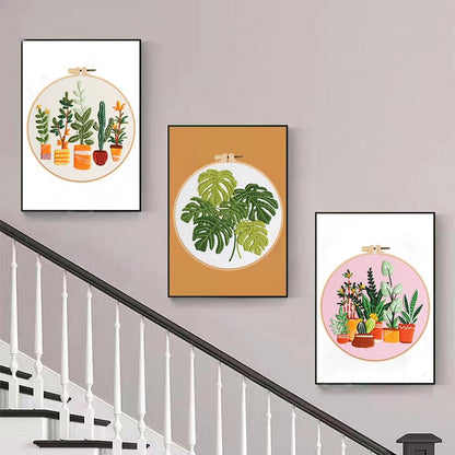 Konrisa Embroidery Kits for Adults Beginner, European Style Garden Plant Green Leaf Stamped Embroidery Starter Kit,DIY Sewing Practice, Needlepoint Cross Stitch Kit,Set of 3 - color: green plant