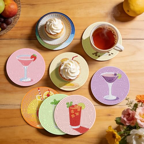 Leatrice 8PCS Diamond Art Coasters Set Diamond Painting Kits for Adults - color: AB cup