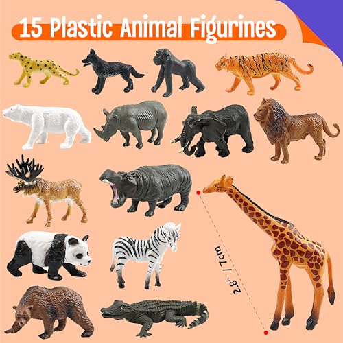 15 Wild Animal Figurines for Kids, Plastic Safari Animal Toys Tiny Portable Jungle Creature Figures Playset Montessori Toys Educational Game for Homeschool Preschool Toddler Kids - style: Wildlife (excluding cards)