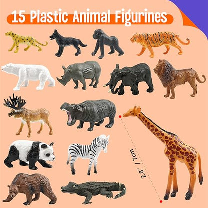 15 Wild Animal Figurines for Kids, Plastic Safari Animal Toys Tiny Portable Jungle Creature Figures Playset Montessori Toys Educational Game for Homeschool Preschool Toddler Kids - style: Wildlife (excluding cards)