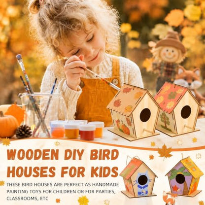 DoubleFill 36 Pack 4.3" Wooden Bird Houses Bulk for Kids with Front Perch