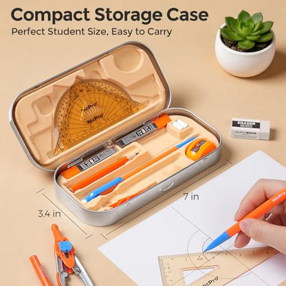 Nicpro 17 PCS Geometry Set, Protractor and Compass Set for School Students