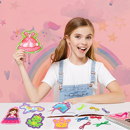 Zonon 8 Pcs Kids Sewing Cards 8 Patterns Lacing Cards