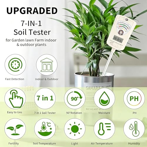 Soil Test Kit, 6 in 1 Soil Tester with Soil Moisture, PH, Fertility Meter with Digital Soil Temp, Air Temp and Humidity for Plants, Lawn, Farm, Indoor and Outdoor(2*AAA Battery Needed) - color: Black 6in1