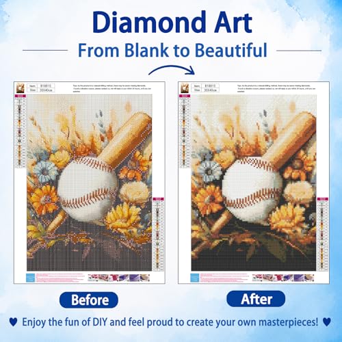 AUKELHJ Diamond Art Kits for Adults, Baseball Diamond Painting, 12x16 Inch - color: 16-Baseball, size: 12X16 inch