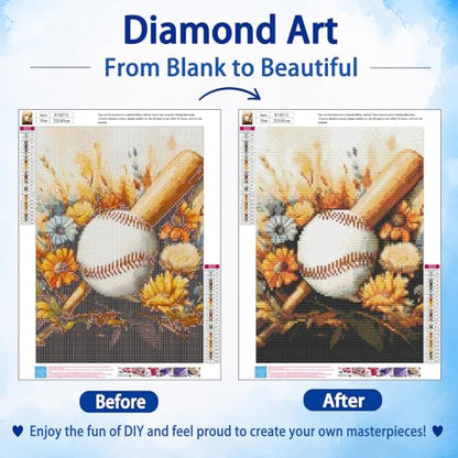 AUKELHJ Diamond Art Kits for Adults, Baseball Diamond Painting, 12x16 Inch - color: 16-Baseball, size: 12X16 inch