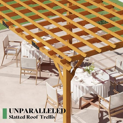 AMERLIFE 12x14 FT Outdoor Wooden Pergola, Large Solid Cedar Wood Pergola Kit with Slatted Roof Design, Heavy-Duty Frame for Backyard, Patio & Garden, Red-Brown Finish - size: 12x14 FT