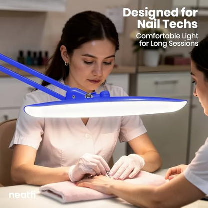 Neatfi XL 2200 Lumens 24W LED Desk Lamp – Shadow-Free Task Lighting | 4-Level Dimming | Home Office & Crafts Use | 20-Inch Wide Head (Sapphire Blue, Non-CCT with Clamp) - color: Sapphire Blue, size: Non-CCT with Clamp