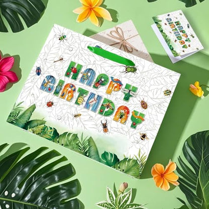 Large Bug Gift Bag, Insect Gift Bag with Tissue Paper and Card, Spring Summer Happy Birthday Gift Wrapping for Boys and Girls, Insect Birthday Party Decorations, Baby Shower Bug Party Supplies.