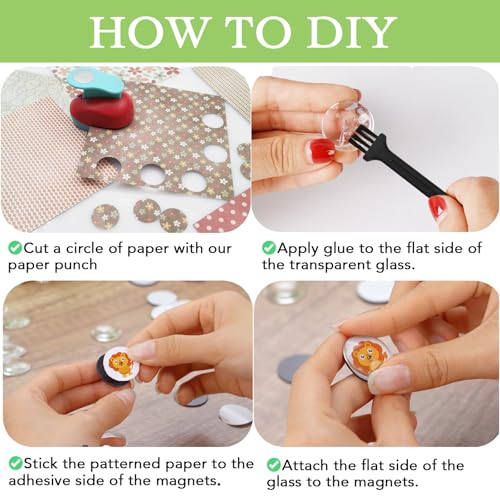 97pcs DIY Fridge Magnets Craft Set Include 1-Inch Paper Punch,Craft Magnets Glass Ceramic Ferrite Magnet with Adhesive Backing and Clear Glass Cabochons for Refrigerator (48 Sets,1 Inch, Round) - size: 1 Inch