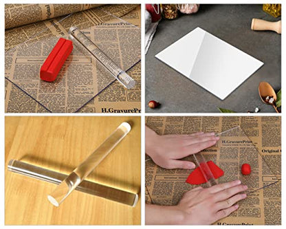 DS. DISTINCTIVE STYLE Acrylic Clay Roller and A4 Size Acrylic Sheet for Polymer Clay Rolling Pin with Clear Board Sheet DIY Rolling Tools for Clay Modelling and Shaping