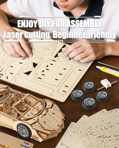 3D Wooden Puzzles for Adults Roadster, Wood Sport Car Model Kits