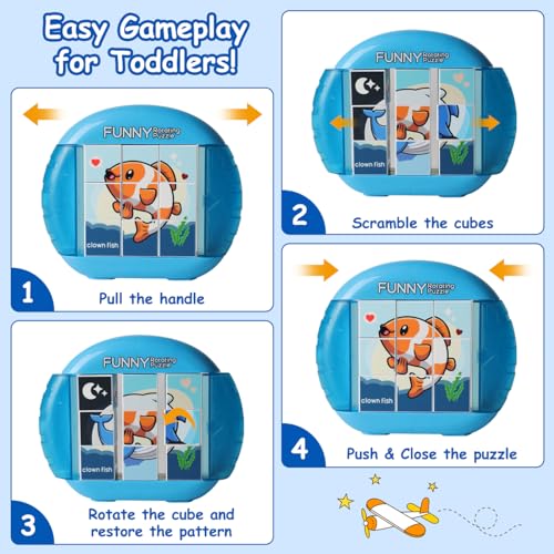 Rotating Puzzle for Toddlers Kids 3+, Travel Essentials Toys - color: Fishes