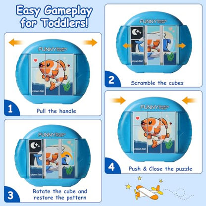 Rotating Puzzle for Toddlers Kids 3+, Travel Essentials Toys - color: Fishes