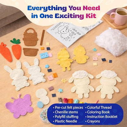 Pinwheel Crafts Bunny Sewing Kit for Kids – DIY Felt Sewing Craft Kit with Pre-Cut Fabric, Needle, Thread & Stuffing – Learn to Sew Beginner Kit, Easter Crafts & Kids Arts and Crafts Ages 6-12 - color: Bunny