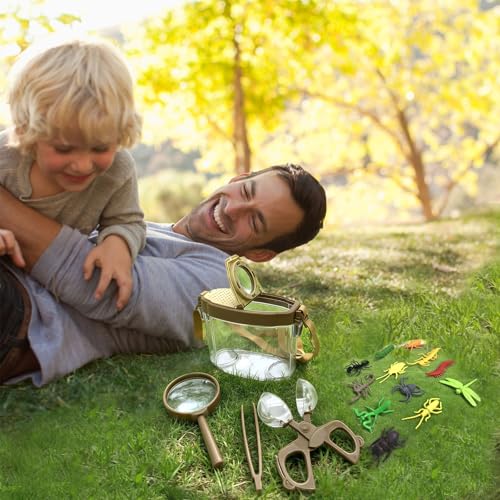 Bug Catcher Kit for Kids, 16 Pcs Kids Bug Catching Kits, Outdoor Nature Explorer Kit, Science Educational Kits with Tweezers, Magnifying Glass for Boys Girls(Gold)