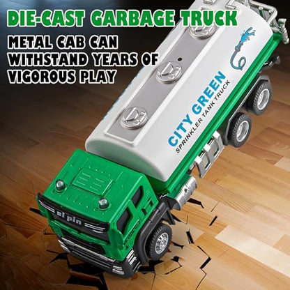 4 Packs Die-cast Mini Garbage Truck Toy, Metal Trash Truck Vehicles Set for Kids, Friction Powered Recycling, Tankers, Alloy Dump Model Toy for Toddlers Boys - style: Garbage Trucks Set