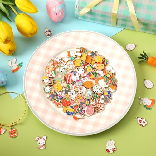 SANNIX 110Pcs 55 Pairs Easter Charms Gold Enamel Charm for Jewelry Making Easter Egg Bunny Rabbit Pendant Charms for Bracelets Necklaces Earrings Making DIY Crafts - style: Easter