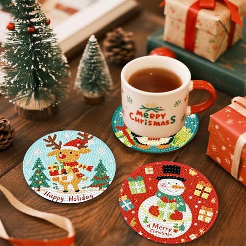 8 Pcs Christmas Diamond Art Coasters with Holder Cork Pads - color: Christmas B Coasters