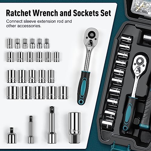 Sundpey 281 Pcs Home Tool Kit Portable Complete General Hand Tool Set Blue - color: Blue