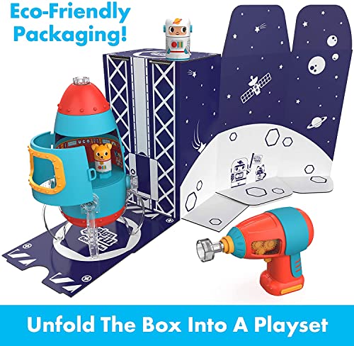 Educational Insights Design & Drill Bolt Buddies Rocket - Building Construction Toys for Toddlers 3-5, Take Apart Toy Rocket Kit, Kids Tool Set with Electric Toy Drill, Toddler STEM Toys