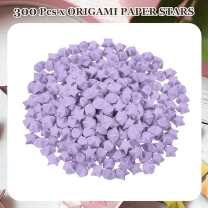 MECCANIXITY 300 Pcs Paper Stars Pre-made Origami Lucky Wishing Star for Best Wish Christmas Party Wedding Valentine's Day Girl Friends Gift(Light purple) - color: Light purple