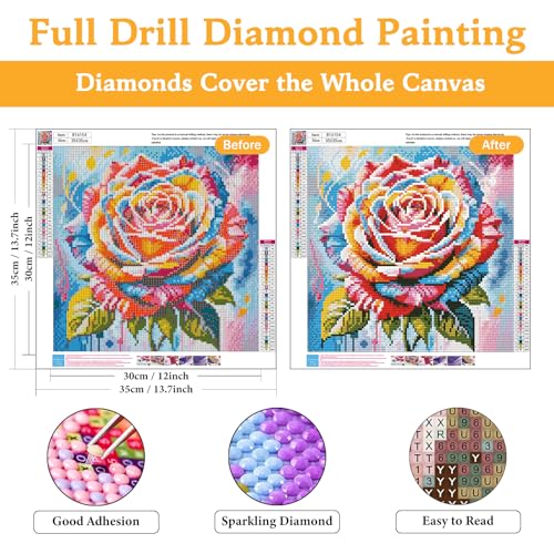 Diamond Art Kits for Adults & Beginners, Colorful Rose Diamond Painting Kit - color: HMDPUS-25408