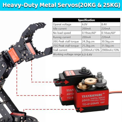 6-Axis Metal Robot Arm Kit with Joystick Control for Arduino Programming DIY Robotics Arm for STEM Learning, Educational Build & Play, Servo Motor Projects