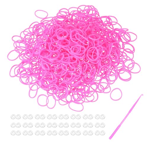 MECCANIXITY 600 Pcs Loom Rubber Bands Kit with 25 Pcs S-Clips 1-Hook Rubber Bands Refill Bracelet Making Kits for Weaving DIY Handcrafts Gift, Pink - color: Pink