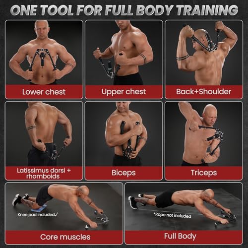 Twister Arm Trainer, 3 in 1 Hydraulic Power Chest Workout Equipment with Ab Roller Wheels and Hooks, Adjustable 22-440lbs Arm Trainer for Men Women, Home Gym Equipment for Full Body Strength Training - color: black