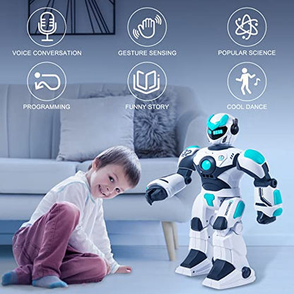 HPROMOT RC Robot Toy| Voice & Gesture Control| Walking Dancing Singing| Ages 6+ | Remote Gesture & Voice Control | Walks | Dances & Sings | Rechargeable | Educational Gift for Boys & Girls Ages 6+ - color: Blue
