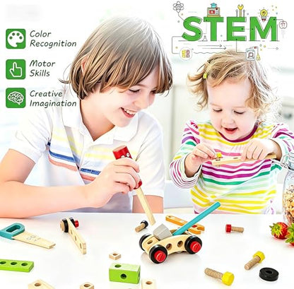 Wooden Kids Tool Kit, Montessori Toddler Tool Set Toys for Boys Girls 3+