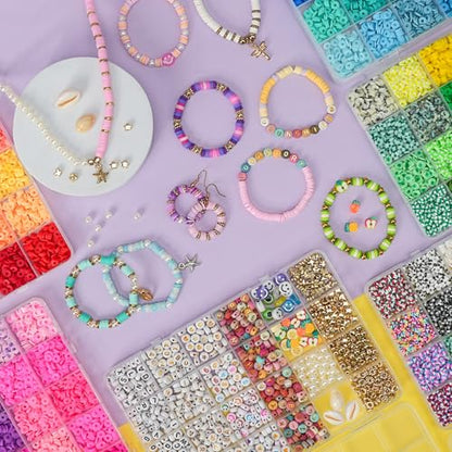 Sunlode 30,000Pcs Clay Beads Bracelets Making Kit, Beads for Bracelets 6 Boxes Bead for Jewelry Making Kit Friendship Bracelet Gifts Trendy Stuff Letter Bead Craft Adult