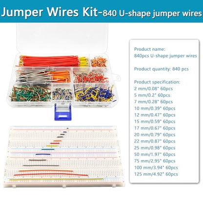 840Pcs Breadboard Jumper Wire kit for Arduino, 14 Vaules, 2 mm/0.08"-125 mm/4.92" Minidodoca U-Shape Magnetic Jumper Wires Assortment kit & 4Pcs 34cm/13.4 inch Length Alligator Clip Test Leads - size: 840pcs Jumper Wires + 4pcs Alligator Clips