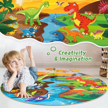 SYNARRY Dinosaur Floor Puzzles for Kids Ages 4-6, Large 70-Piece - style: Dinosaur