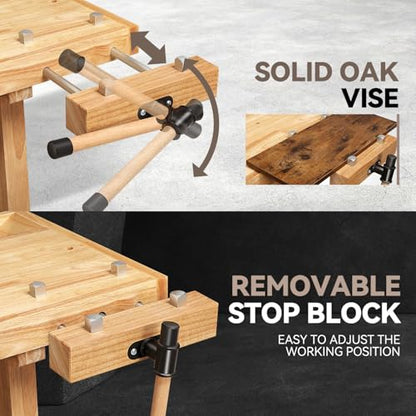 Auto Dynasty 50" Wood Workbench, Heavy Duty w/Adjustable Handle, Workshop - size: 1 Drawers (49.6'' x 19.6'' x 24.4'')