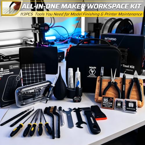 113Pcs 3D Printer Tool Kit and Accessories with Case incl. Scrapers, Pliers, Files, Deburring, Nozzle Anti-Stick Coating, Lubricant Oil/Grease, Screwdriver Set, for Bambu Lab & all FDM/SLA 3D Printers - style: Flagship Maker Kit