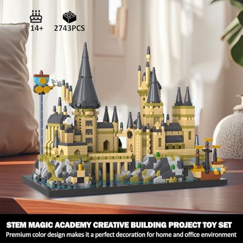 PQKIE Magic Castle Micro Mini Building Set, 2743 Pcs Magic House Model Building Toys, STEM Creative Magic World Office and Home Decor Bricks Kits, Christmas Birthday Gift for Adults Teens Kids 14+ - style: 2743 Pieces