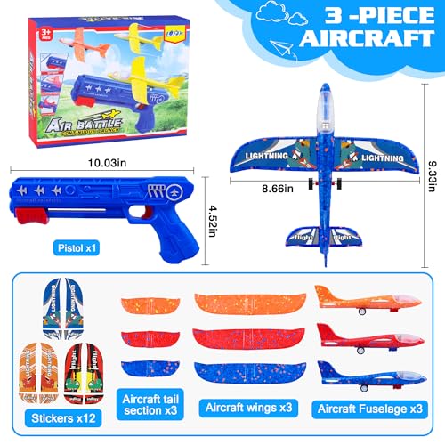 LJZJ 3pk LED Foam Plane Launcher, 2 Modes Outdoor Toy Gift Boys Girls 3+ - size: 3 Planes (1 Launcher)