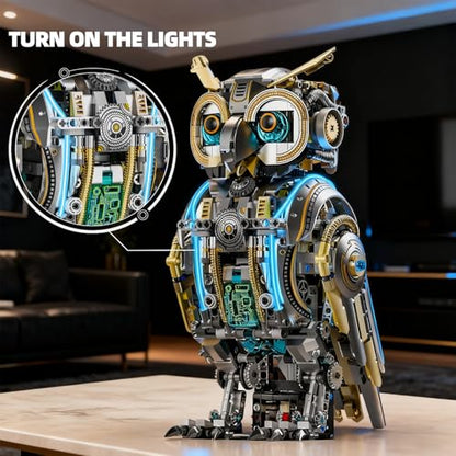 Mechanical Owl Building Blocks Hand-Crank or Electric Powered Moving Snake Engineering Construction Set for Kids and Adults Detailed Mechanical Model with Gears and Lights - color: Mechanical Owl With Motor
